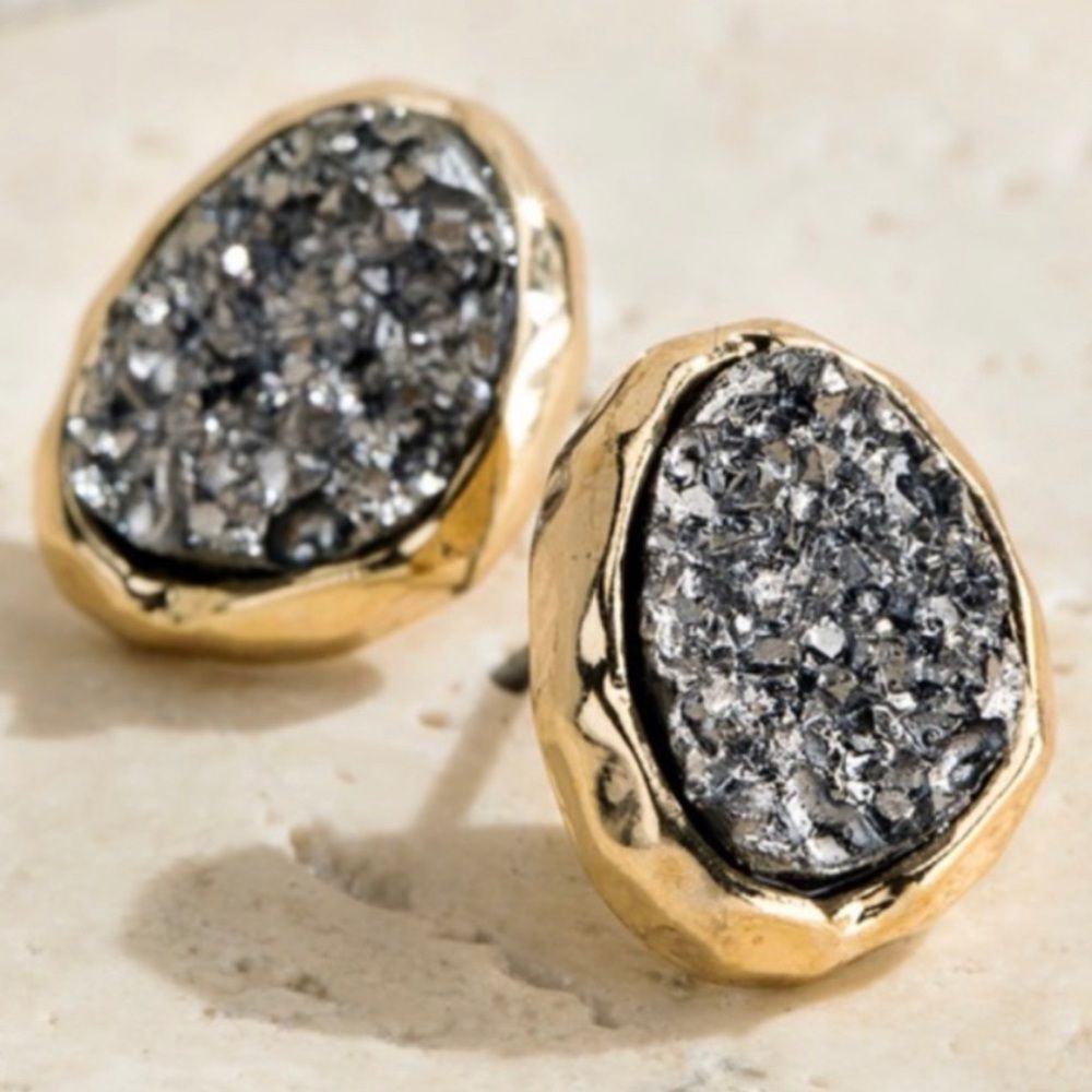 Hematite druzy earrings